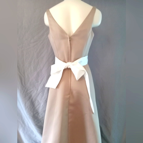 Mori Lee Mini Dress Toffee And Champagne Color With Shocking White Bow - Picture 3 of 9